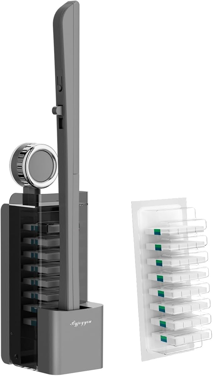 Disposable Toilet Brush with Replaceable Heads, Wall-Mounted Holder, Hygienic Bathroom Cleaning Tool (Dark Grey Toilet Brush + 8 Refills)