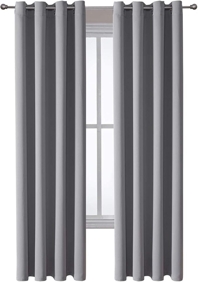 ChrisDowa Grommet Blackout Curtains for Bedroom and Living Room - 2 Panels Set Thermal Insulated Room Darkening Curtains (Light Grey, 52 x 84 Inch)