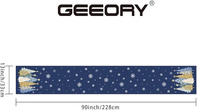 GEEORY Christmas Table Runner 13x90 Inch, Xmas Trees Snowflakes Holiday Decorative Farmhouse Table Decoration for Kitchen Dinning, Indoor Outdoor Dinner Party Decor (Blue) GT151-90