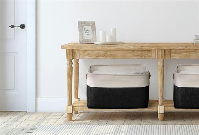 DECOMOMO Storage Bins Fabric Storage Baskets for Shelves, Linen Closet Organization Toys Nursery (Black and White, Large - 3 Pack)