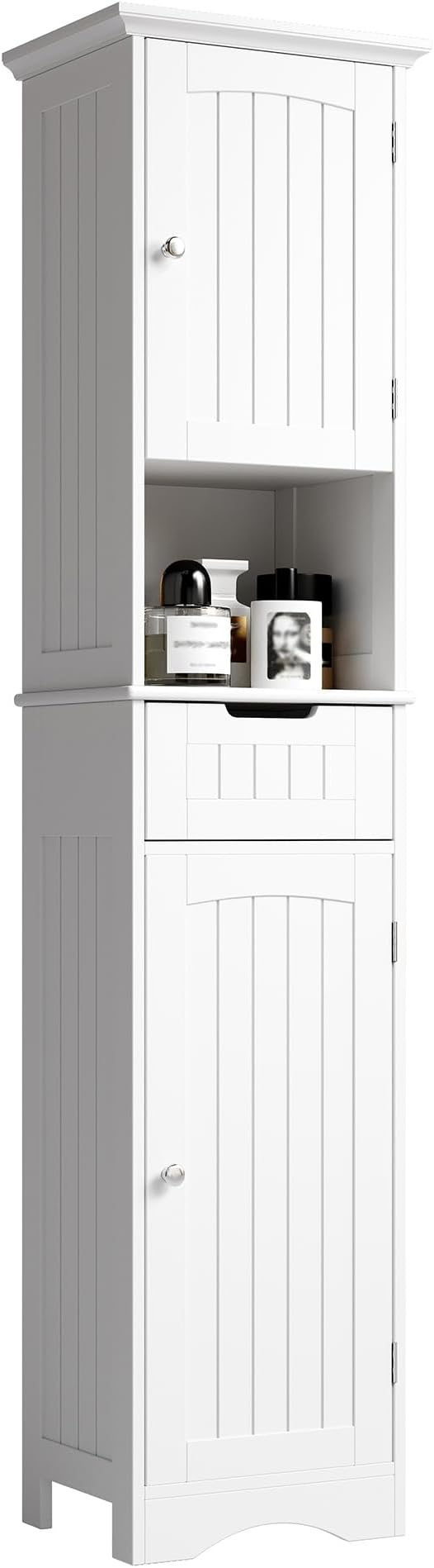 ChooChoo 67" Tall Bathroom Storage Cabinet Freestanding with Adjustable Shelves, Narrow Storage Linen Cabinet with 2 Doors and 1 Drawers for Bathroom, Living Room, Kitchen, White