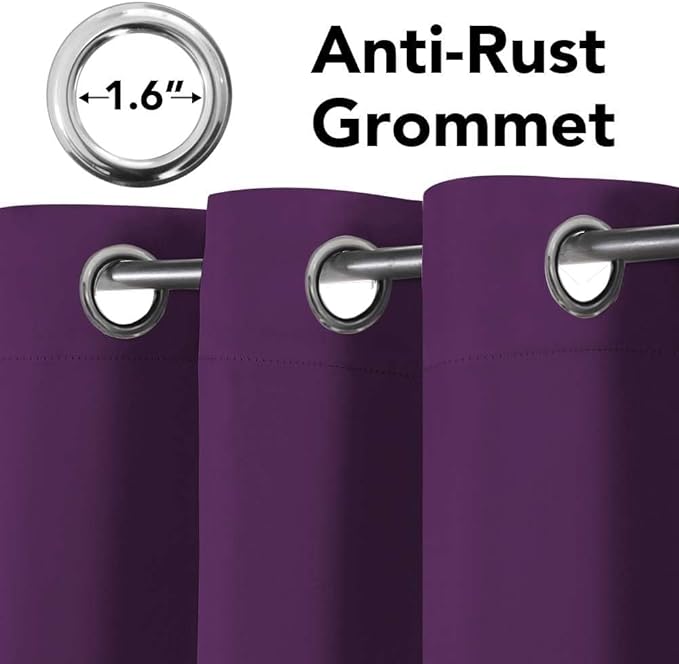 H.VERSAILTEX Blackout Curtains for Bedroom Thermal Insulated Room Darkening Living Room Curtains 63 Inch Long Grommet Privacy Protection Window Curtain Panels/Drapes for Nursery, 2 Panels,Plum Purple