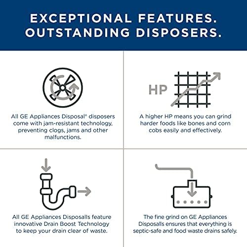 GE Disposall Continuous Feed 3/4 Horsepower Motor Garbage Disposer, Good for Grinding: Vegetable Peels & Small Bones, Easy Install Kit, Non-Corded, Recommended for 2-4 Person Homes, GFC720N