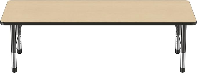 Factory Direct Partners FDP Rectangle Activity School and Classroom Kids Table (30 x 72 inch), Chunky Toddler Leg, Adjustable Height 15-24 inches - Maple Top and Black Edge