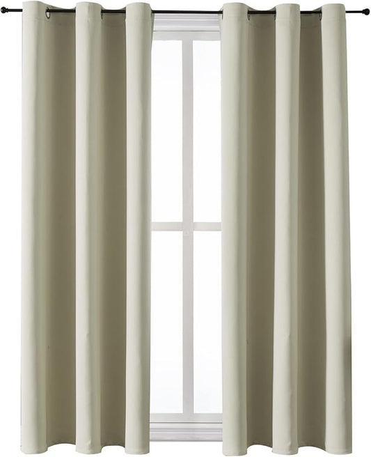 ChrisDowa Grommet Room Darkening Curtains for Bedroom and Living Room - 2 Panels Set Thermal Insulated Blackout Curtains (Beige, 38W x 54L)