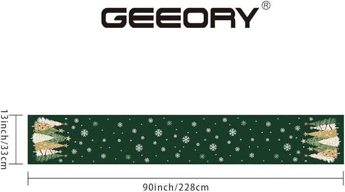 GEEORY Christmas Table Runner 13x90 Inch, Xmas Trees Snowflakes Holiday Decorative Farmhouse Table Decoration for Kitchen Dinning, Indoor Outdoor Dinner Party Decor (Green) GT152-90
