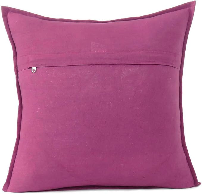 Eyes of India Embroidered Decorative Boho Throw Pillow Cover with Mirrors, Handmade Bohemian Accent Cushion Case for Sofa Couch Bedroom Living Room (Burgundy, 16" x 16")