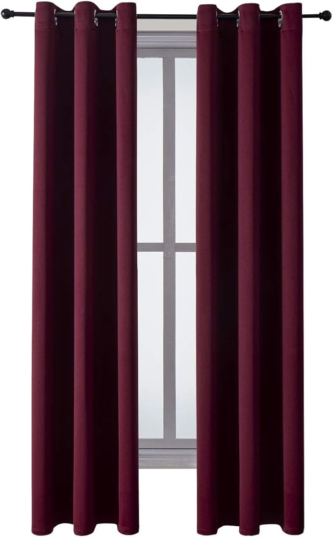 ChrisDowa Grommet Blackout Curtains for Bedroom and Living Room - 2 Panels Set Thermal Insulated Room Darkening Curtains (Burgundy Red, 42W x 84L)