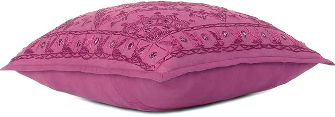 Eyes of India Embroidered Decorative Boho Throw Pillow Cover with Mirrors, Handmade Bohemian Accent Cushion Case for Sofa Couch Bedroom Living Room (Burgundy, 16" x 16")