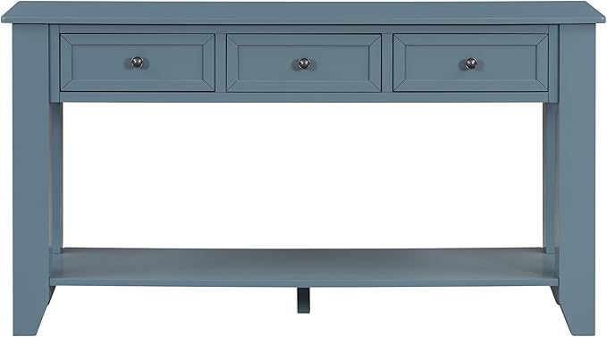 Farmhouse Modern Entryway Console Table 55.4'' Long Entry Sofa Table with Drawers & Storage Shelf for Living Room Hallway, Blue