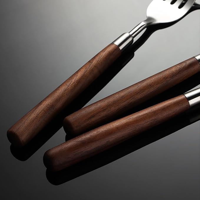 Flatware Set 36 Piece Walnut Handle Silverware Set for 9, 18/8 Stainless Steel Home Kitchen Cutlery Utensils Include Knifvs Forks and Spoons Tableware Set Durable Dishwasher Safe