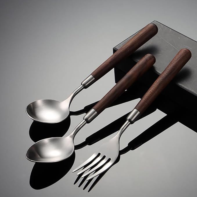 Flatware Set Wood Silverware Set for 12, Cutlery 18/8 Stainless Steel Home Kitchen Utensils Include Knifes Forks and Spoons Tableware Set Durable Dishwasher Safe 48 Piece