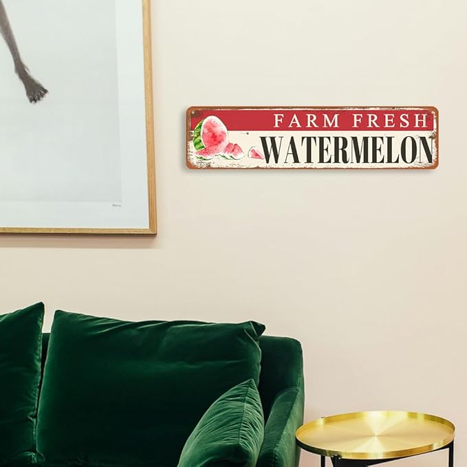 Farm Fresh Watermelon Sign Watermelon Decor Vintage Metal Tin Sign Farmers Market Decor Farm Fresh Watermelon Locally Grown Signs For Home Kitchen Cave Garage Bar Art Plaque Wall Decoration 4x16 Inches
