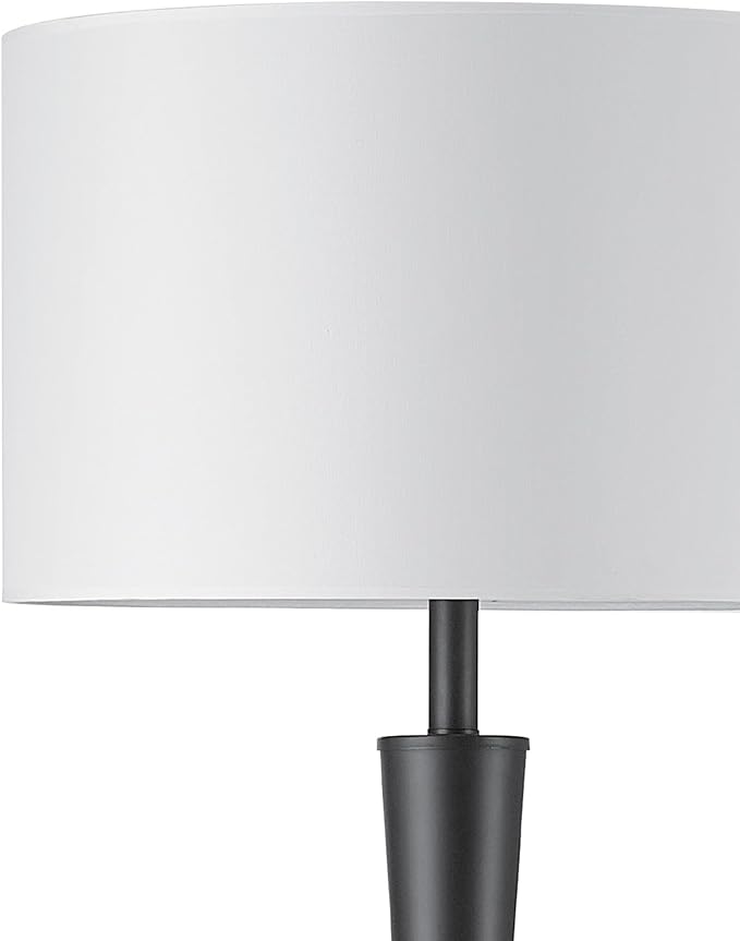 Globe Electric 67224 70" Floor Lamp, Matte Black Finish, White Fabric Shade, Modern Tapered Frame, E26 Base, Contemporary Living Room and Bedroom Lighting