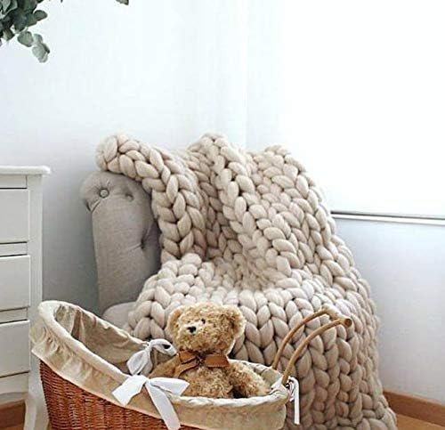 Chunky Knit Blanket Throw - Handmade, Gift Sofa Bed Blanket (Camel 40"x47")