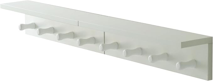Entrance Coat Rack ，Coat Hooks, Wall-Mounted Wooden Hook Rack, Wall-Mounted Shelves are Very Suitable (White Finish-2)