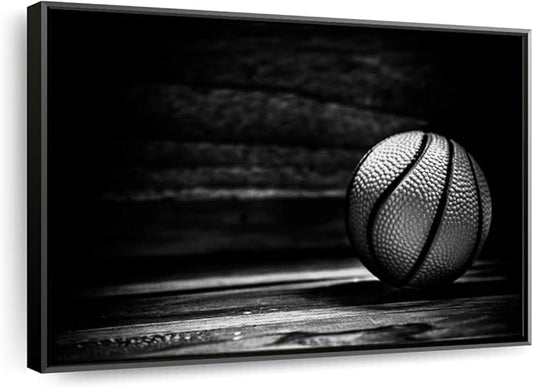 ElephantStock Basketball Wall Art - Horizontal Framed Canvas - 1-Piece Hallway Wall Decor - Photography sports Canvas Print - Black and Gray Decor for Wall - 19" X 13"