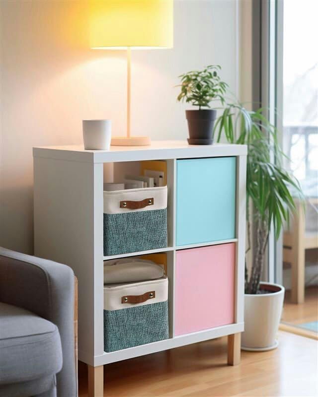 DECOMOMO Storage Bins Fabric Storage Baskets for Shelves, Linen Closet Organization Toys Nursery (Green and White, Large - 3 Pack)