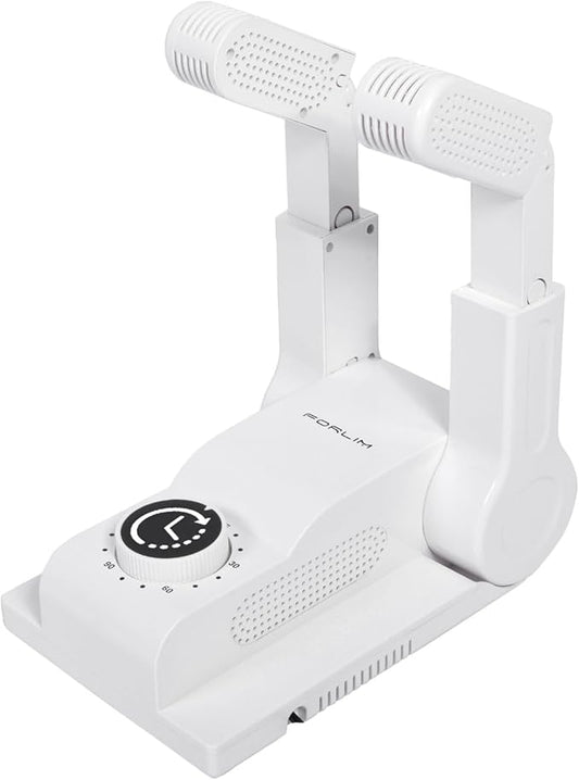 FORLIM Boot Dryer for Work Boots, Shoe Dryer with Heat Blower, Glove Dryer & Boot Warmer - 180° Adjustable Dry Rack - Telescopic Bendable Dry Ports - Intelligent Timer - White