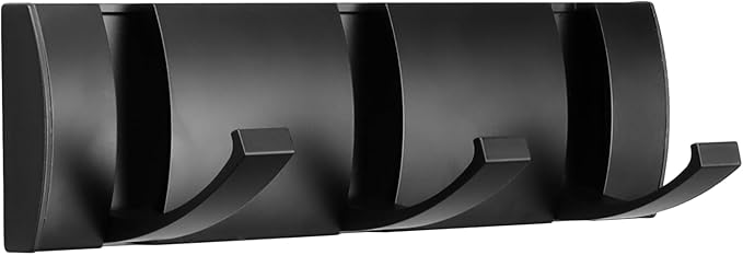 Folding Coat Hooks, Wall Mounted Coat Rack with 3 Retractable Hooks, Heavy Duty Towel Rack for Bathroom Wall Hook for Hanging Clothes Bathrobe, Stainless Steel Coat Hanger for Entryway(Black)