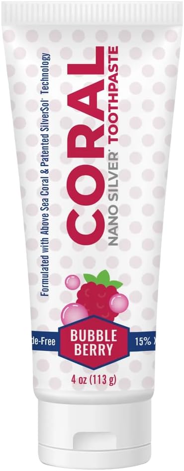Coral Nano Silver Bubble Berry Kids Toothpaste, Natural Fluoride Free Teeth Whitening Toothpaste, Coral Calcium Nano Silver Infused SLS Free - 4 Ounces