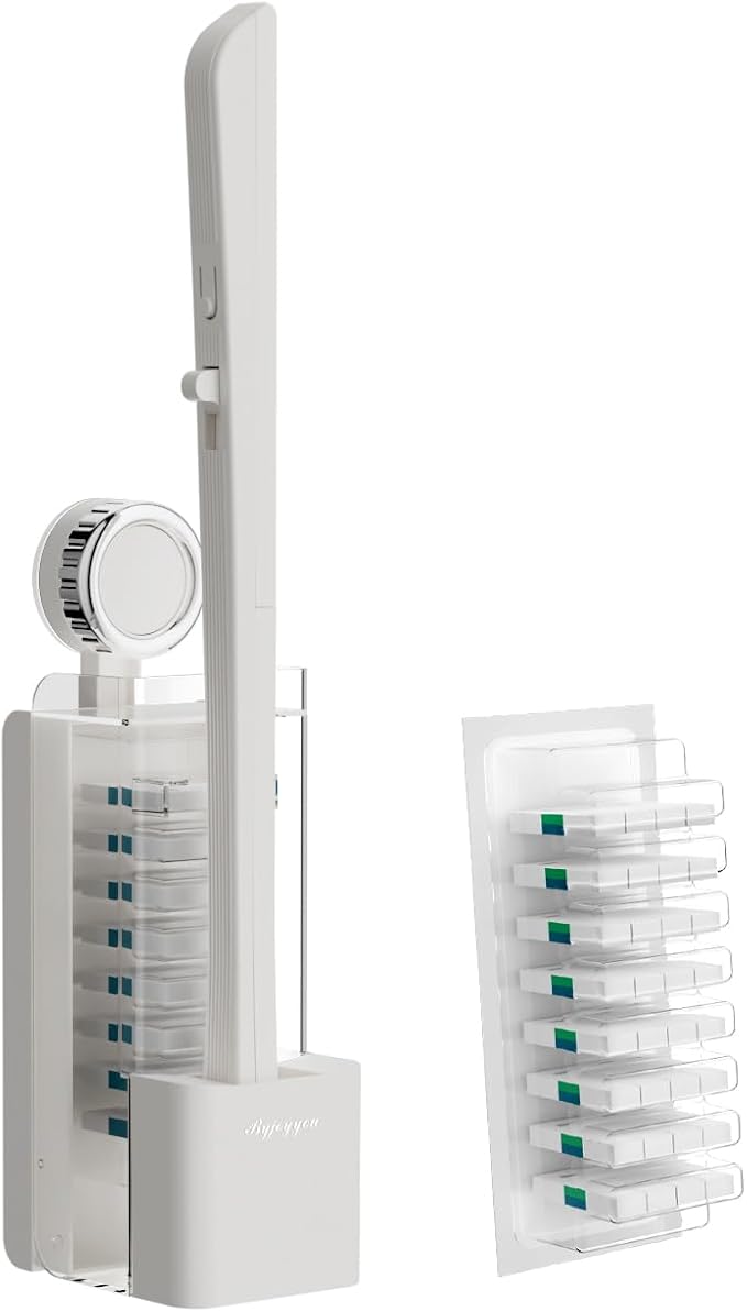 Disposable Toilet Brush with Replaceable Heads, Wall-Mounted Holder, Hygienic Bathroom Cleaning Tool (WhiteToilet Brush + 8 Refills)