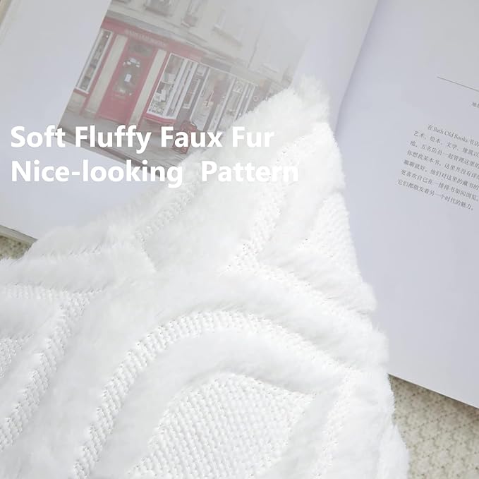 decorUhome Fall Throw Pillow Covers 24x24 Inch Set of 2, Soft Plush Decorative Faux Fur White Solid Couch Pillow Covers, Accent Farmhouse Neutral Square Euro Pillow Cases for Sofa Bed Living Room