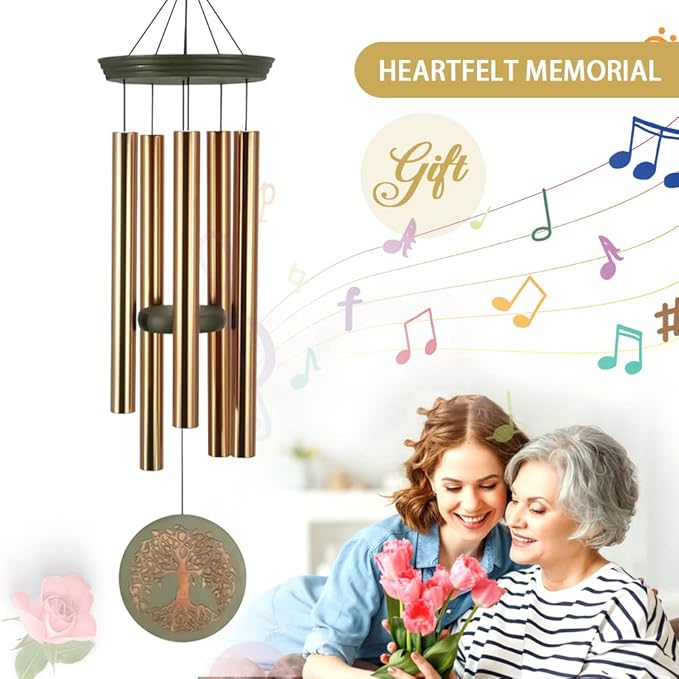 Gifts for Mom & Grandma - Outdoor Wind Chimes with Engraved Tree of Life, Large Patio Hanging Decor for Garden, Yard, Christmas, Anniversary Celebrations