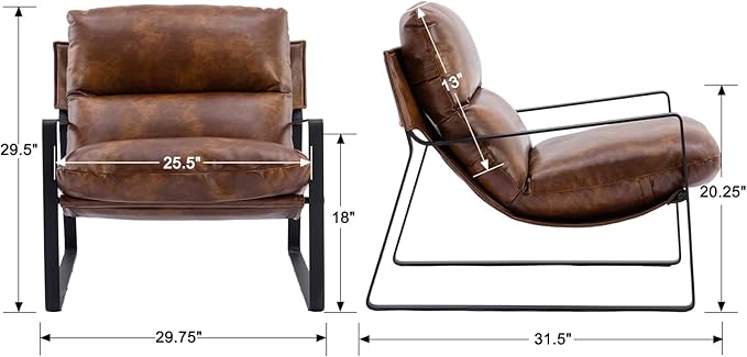 DUOMAY Mid-Century Accent Chair Armchair, Comfy PU Leather Leisure Chair Lazy Chair with Metal Leg for Living Room Bedroom Office Apartment, Brown