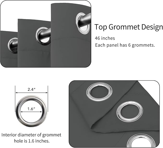Easy-Going Blackout Curtains for Bedroom, Solid Thermal Insulated Grommet and Noise Reduction Window Drapes, Room Darkening Curtains for Living Room, 2 Panels(46x84 in, Gray)