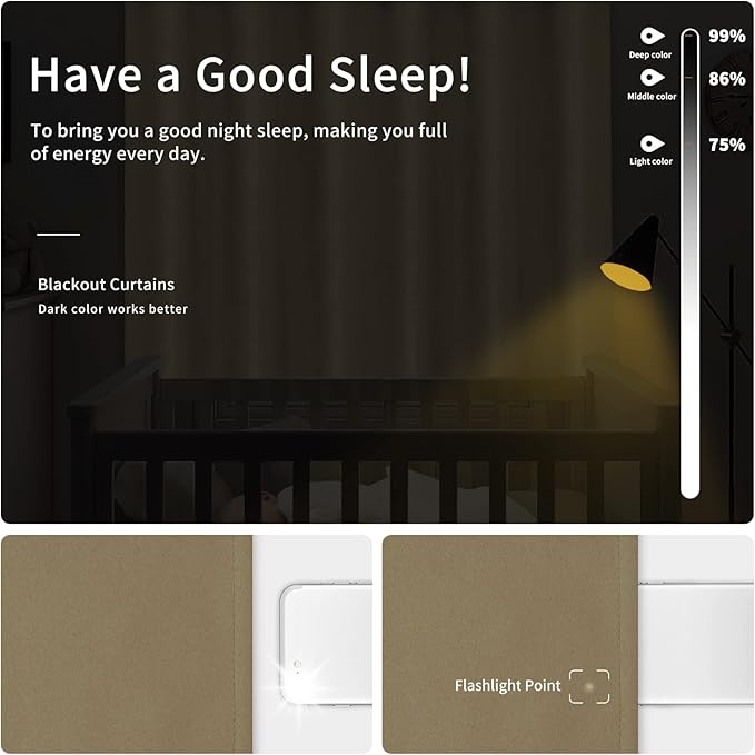 Easy-Going Blackout Curtains for Bedroom, Solid Thermal Insulated Grommet and Noise Reduction Window Drapes, Room Darkening Curtains for Living Room, 2 Panels(46x84 in, Tan)