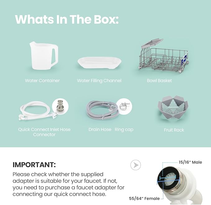 COMFEE' Portable Dishwasher Countertop with 5L Built-in Water Tank, No Hookup Needed, 6 Programs, 360° Dual Spray, 192℉ High-Temp& Air-Dry Function, Mini Dishwasher for RVs, White