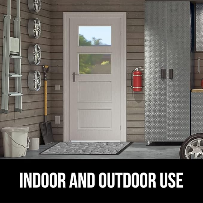 GORILLA GRIP 100% Waterproof All-Season WeatherMax Doormat, US Designed Natural Rubber, Stain and Fade Resistant, Low Profile Indoor Outdoor Door Mats, Easy Clean Patio Mat, 17x29, Light Gray Bones