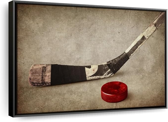 Elephant Stock Vintage Ice Hockey Wall Art - Horizontal Framed Canvas - 1-Piece Hallway Wall Decor - Photography Sports Canvas Print - Brown and Beige Decor for Wall - 13" X 9"