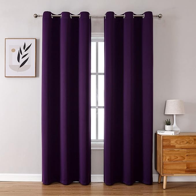 ChrisDowa Grommet Blackout Curtains for Bedroom and Living Room - 2 Panels Set Thermal Insulated Room Darkening Curtains (Royal Purple, 42W x 84L)