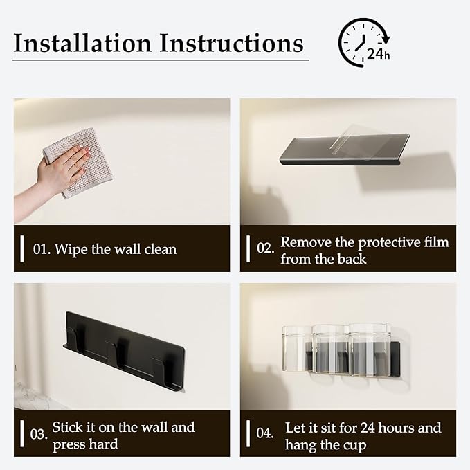 Cup Holder, 4 Pack Wine Glass Holder，No Drilling Installation Wine Glass Holder Wall Mounted for Dining Room, Kitchen and Bar Daily Use (Classic Black)