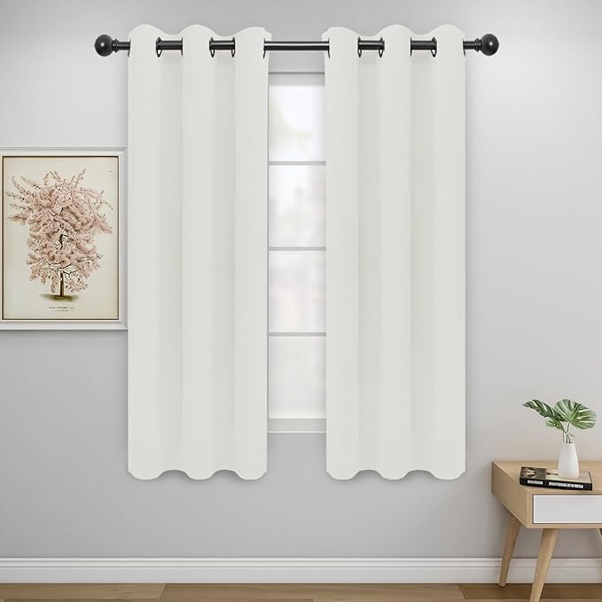 Easy-Going Blackout Curtains for Bedroom, Solid Thermal Insulated Grommet and Noise Reduction Window Drapes, Room Darkening Curtains for Living Room, 2 Panels (34x63 in, Ivory)