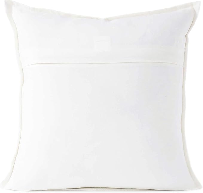 Eyes of India Embroidered Decorative Boho Throw Pillow Cover with Mirrors, Handmade Bohemian Accent Cushion Case for Sofa Couch Bedroom Living Room (White, 16" x 16")