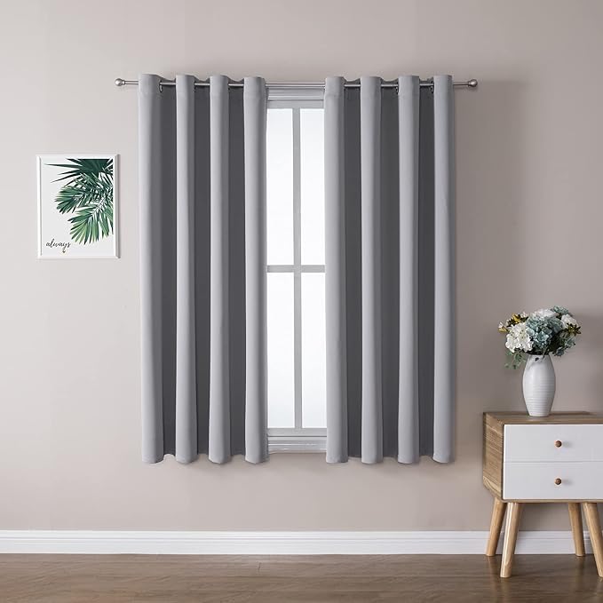 ChrisDowa Grommet Blackout Curtains for Bedroom and Living Room - 2 Panels Set Thermal Insulated Room Darkening Curtains (Light Grey, 52W x 54L)