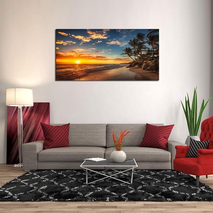 DZL Art S74762 Canvas Painting Print Paradise Tropical Island Beach with Palms Photograph Print Nature Pictures Wall Art Canvas Prints Painting for Living Room Bedroom Decor Office Wall Decor
