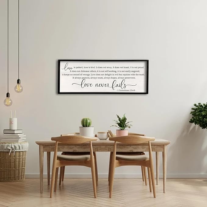 flowtorely Love is Patient, Kind Wall Art Decor 40"X15" Love Never Fails Sign 1 Corinthians 13 Bedroom Above Bed Large Bible Verse Quote Scripture Christianity Hanging Sign (Black)