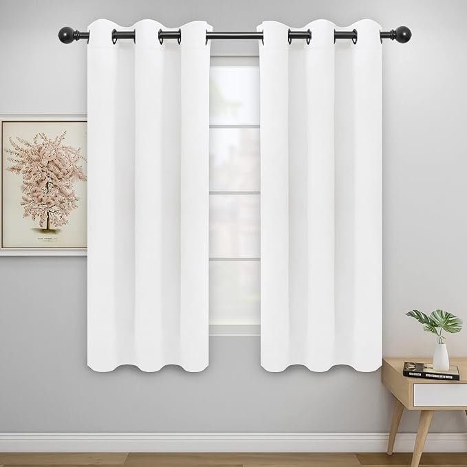 Easy-Going Blackout Curtains for Bedroom, Solid Thermal Insulated Grommet and Noise Reduction Window Drapes, Room Darkening Curtains for Living Room, 2 Panels(46x63 in, White)