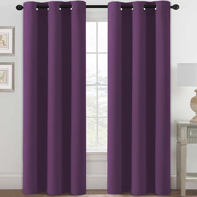 H.VERSAILTEX Blackout Curtains for Bedroom Thermal Insulated Room Darkening Living Room Curtains 84 Inch Long Grommet Privacy Protection Window Curtain Panels/Drapes for Nursery, 2 Panels,Plum Purple