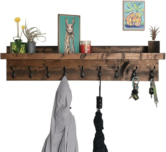 Coat Rack with Shelf Wall Mounted with Storage (Choose Your Length) Towel Rack Entryway Organizer Key Hooks (28" L (7 Hooks))