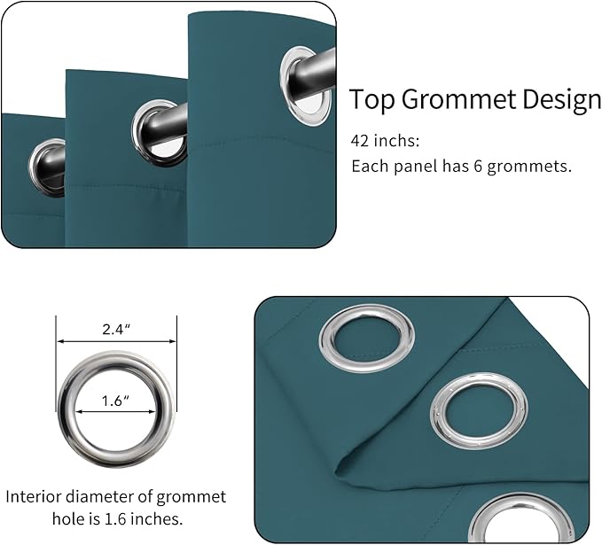 Easy-Going Blackout Curtains for Bedroom, Solid Thermal Insulated Grommet and Noise Reduction Window Drapes, Room Darkening Curtains for Living Room, 2 Panels(42x84 in, Peacock Blue)