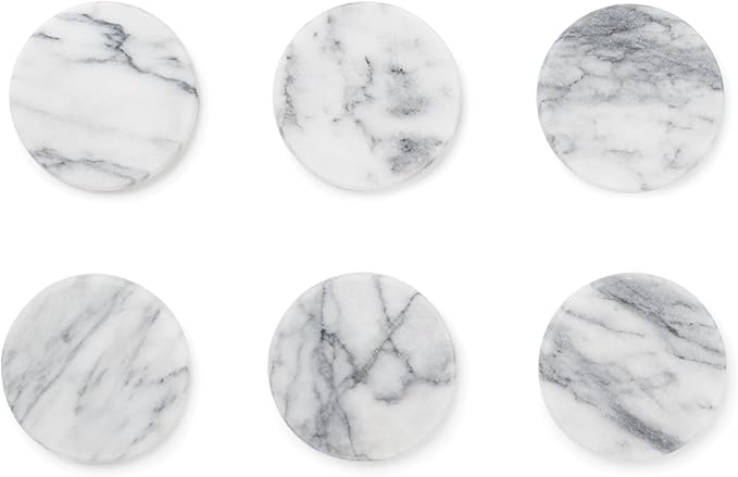 Fox Run 48749 Natural White Polished Marble Stone Coasters, Set of 6
