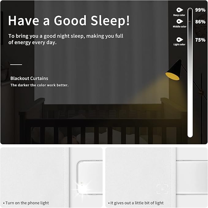 Easy-Going Blackout Curtains for Bedroom, Solid Thermal Insulated Grommet and Noise Reduction Window Drapes, Room Darkening Curtains for Living Room, 2 Panels(42x63 in, White)