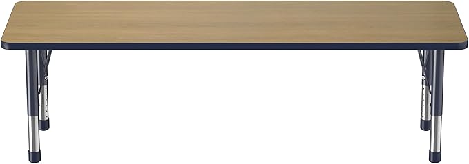 FDP Rectangle (24 x 60 inch) Classroom Table with Adjustable Chunky Toddler Legs (15-24 in); Preschool, Kinder and Daycare Furniture - Pasadena Oak Top/Navy Edge and Legs