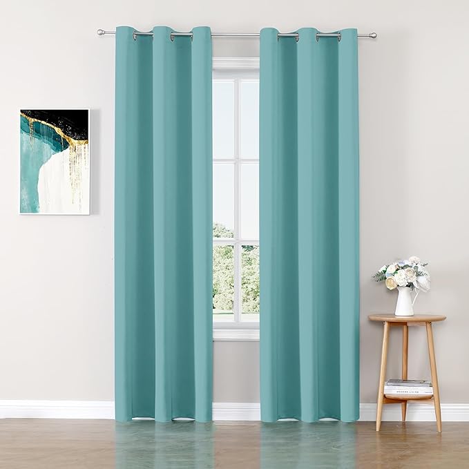 ChrisDowa Blackout Curtains 84 inches Long for Bedroom - 2 Panels Set Grommet Thermal Insulated Room Darkening Curtains for Living Room (Aqua, 42 x 84 Inch)