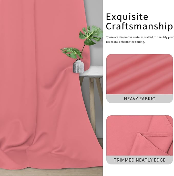 Easy-Going Blackout Curtains for Bedroom, Solid Thermal Insulated Grommet and Noise Reduction Window Drapes, Room Darkening Curtains for Living Room, 2 Panels(42x84 in, Pink)